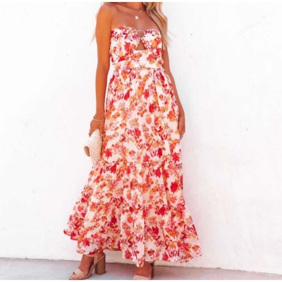 1 LEFT! Floral Strapless Maxi Dress - Picture 5 of 5